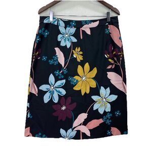 Black Floral Skirt Womens 12 Multicolor Zip Boho Chic Spring Garden Party